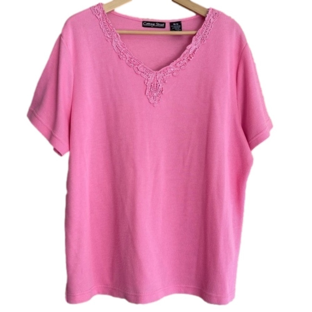 Vintage Cottage Street lace trim pink knit plus size 1X top